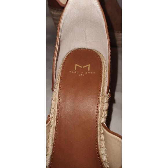 Marc Fisher MLAdalyn TanLeather & Suede Espadrille Wedge Platform Shoe Size 9.5 - Picture 6 of 7